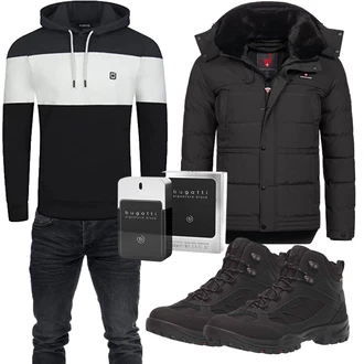 Winter Outfits Langarm mit Schwarz/Weiß/Creme Strick Hoodie/Partner Hoodie/Unisex Hoodie/Hoodie/Ausgefallener Hoodie/Sport Sweatshirt/Sport Hoodie/Kapuzenpullover Riverso "Winter Outfit"