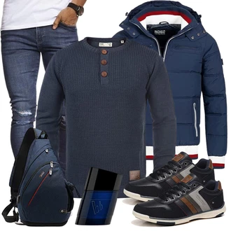 Winter Outfits Feine mit Blau Jacke Indicode "Winter Outfit"Look: Boyfriend, Moderne, Casual, Feine, Coole