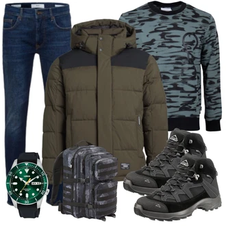 Outfit mit Schwarz Rucksack Brandit "Winter Outfit"