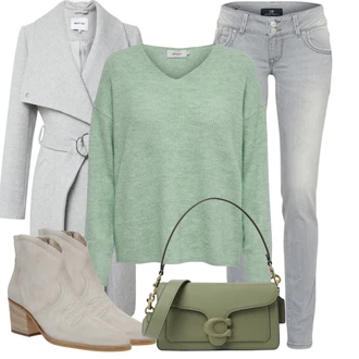 Outfit s Šedá/Béžová/Hnědá Kozačka Kovbojská kotníková bota/Vintage Kotníková Bota/Letní kotníková Kozačka/Westernová Kotníková Bota Paul Green "Stylový zimní outfity"