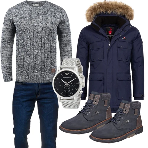 Grau Hose/Winter Parka !Solid kombinieren mit Dunkelblau Schneejacke/Winterjacke/Parka-übergangsjacke/Winter Parka Höhenhorn