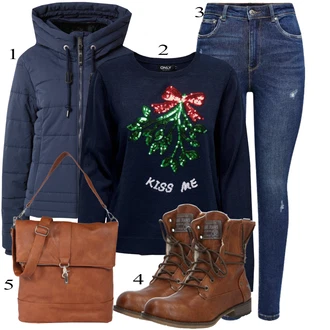 Denim outfits mit Temno modra/Modra Kavbojke z Razporkom/Usnjena Jakna/Usnjene Čevlje/Zimska jakna/Kavbojke na Poteg/Push up Kavbojke/Kavbojke Visokega Pasu/Kavbojke z Luknjo/Usnjene jakne/Ženske 7/8 Kavbojke/Gležnarji Only "Zimski outfit"