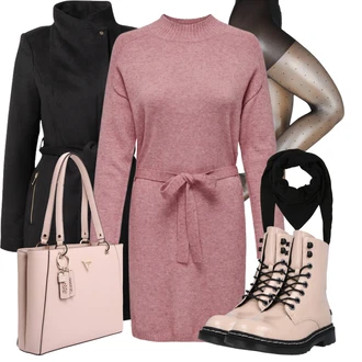 Outfit s Béžová/Růžová Kozačka Šněrovací Kotníková Bota/Klasická Kozačka/Bojová Bota/Motorkářská bota Dockers by Gerli "Módní zimní outfit"