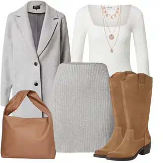 Outfit s Šedá/Světle šedá Kabát s Úzkým Střihem/Kašmírový Kabát/Pletený Kabát/Midi Kabát/Zimní Kabát Vlněný kabát/Blazerový Kabát/Vlněný Fleecový Kabát/Lehký Kabát/Pletený Fleecový Kabát Only "Outfity na zimu"