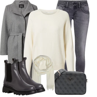Outfit s Šedá/Světle šedá/Tmavě šedá/Hnědá Dlouhý kabát/Midi Kabát/Vlněný Fleecový Kabát/Kašmírový Kabát/Zimní Kabát Vlněný kabát/Lodenový kabát Only "Pohodlné zimní outfity"