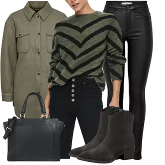 Outfity na zimu Pruhovaný s Tmavě zelená/Zelená Pruhovaný Svetr Only "Outfity na zimu"