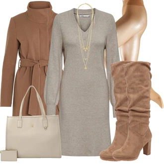 Outfity na zimu Ke kolenům Viskóza s Béžová/Hnědá/Šedá/Khaki Dlouhé pletené šaty/Zimní Pletené Šaty/Svetrové Šaty Only "Stylový zimní outfity"