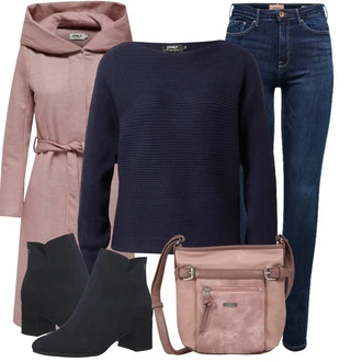 Outfit s Fialová/Růžová Přechodový Kabát/Trenčkot/Midi Kabát/Vlněný Fleecový Kabát/Zimní Kabát Vlněný kabát/Kabát s Kapucí/Dlouhý Zimní Kabát/Kašmírový Kabát/Lodenový kabát Only "Stylový zimní outfity"