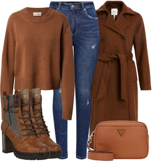 Vysoké Podpatky Outfit s Hnědá Šněrovací Kotníková Bota/Vintage Kotníková Bota/Kotníková Bota Na Podpatku/Bojová Bota/Kotníková Bota s Podšívkou/Motorkářská bota/Kožená kotníková bota/Vintage kozačka Mustang "Módní zimní outfit"