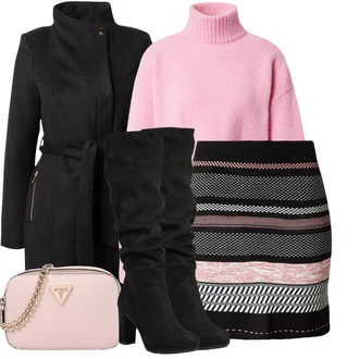 Oblečení se sukní 90tá léta s Růžová Crop Svetr/Rolák/Mohair Pullover/Jednoduchý Svetr/Svetr s límečkem/Kašmírový Svetr/Basic Svetr Edited "Zimní look"Look: Univerzitní, Skater, 90tá léta, Preppy, Pro Dům