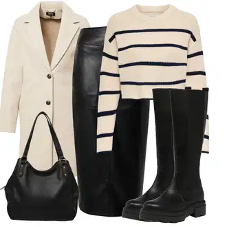 Outfit s Černá/Tmavě zelená/Bílá/Růžová Sukně z umělé kůže/Kožená Sukně about you x iconic by tatiana kucharova "Stylový zimní outfity"