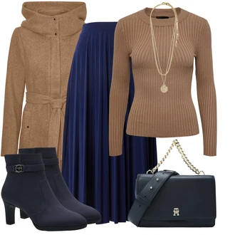 Outfit s Béžová/Zlatý/Žlutá Jemný Řetízek/Bohatě zdobený náhrdelník/Collier/Statement náhrdelník Pilgrim "Nápadný look na zimu"