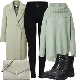 Outfit sa Zeleno/Svjetlozelena/Svjetloplava Široki Džemper/Džemper s Vodopadnim izrezom/Kašmir Džemper/Zamotati džemper/Džemper sa Spuštenim Ramenom/Mohair Pullover/Zimski Džemper About You "Trendi zimski outfit"