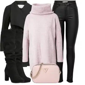 Outfit s Černá/Tmavě šedá Vlněný Fleecový Kabát/Lodenový kabát/Kašmírový Kabát/Zimní Kabát Vlněný kabát/Pletený Kabát/Scuba Kabát Vila "Stylový zimní outfity"