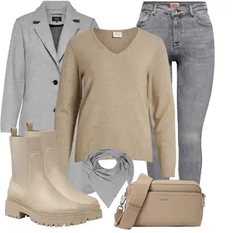 Outfit s Šedá/Světle šedá Kabát s Úzkým Střihem/Kašmírový Kabát/Pletený Kabát/Midi Kabát/Zimní Kabát Vlněný kabát/Blazerový Kabát/Vlněný Fleecový Kabát/Lehký Kabát/Pletený Fleecový Kabát Only "Módní zimní outfit"