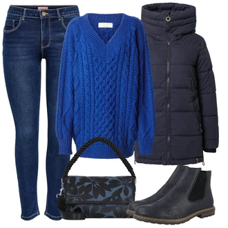 Outfit s Modrá Svetr s copánkovým vzorem/Hrubě pletený svetr/Kašmírový Svetr/Pletený Svetr/Mohair Pullover/Vintage svetr/Zimní Svetr/Vlněný Svetr guido maria kretschmer women "Zimní look"