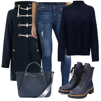 Outfit s Modrá/Tmavě modrá Taška Přes Rameno/Kancelářská Taška/Obchodní Taška/Shopper Taška/Taška/Taška Na Rameno/Brašna/Velká Taška Armani Exchange "Zimní look"