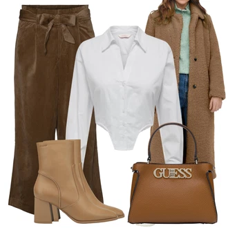 Outfity na zimu s Hn?dá/Tmav? zelená/Tmav? hn?dá/Khaki Culotte Kalhoty/Man?estrové Laclá?/Paperbag Kalhoty/?iroká Kalhoty/Slinky Kalhoty/Tradi?ní Kalhoty/Man?estrové Kalhoty/Mu?elínové kalhoty/Sametová Kalhoty VERO MODA "Zimní look"