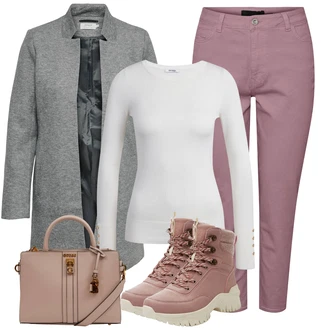 Outfity na zimu Mom Džínovina s Růžová/Fialová Pieces "Zimní look"Look: Mom, Chytrý příležitostný, Elegantní, Old Money
