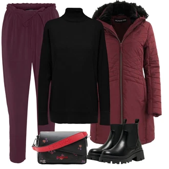 Metal Outfit s Černá Chelsea Boty/Kožená bunda/Plochá Kotníková Bota/Gumová Kotníková Bota Only "Zimní look"Look: Lak, Šik, Estetika, S Mokrým Vzhledem, Elegantní, Trendový, Unisex, Metal, Glamourové