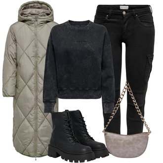 Outfity na zimu Grunge s Černá Only "Zimní look"Look: Lak, Metal, Grunge, Trendový, Váhy, Techno, Estetika