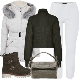 Outfity na zimu s Šedá/Bílá/Béžová/Hnědá/Stříbrný orsay "Zimní look"