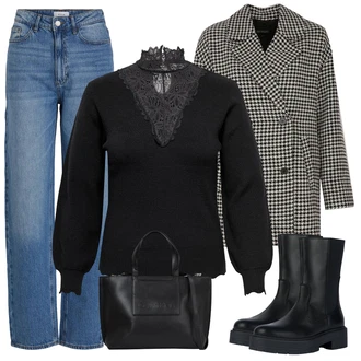 Pravá Kůže Outfit s Černá/Hnědá Bota se širokým nohavici/Kožená bunda/Plochá Kotníková Bota/Bota na platformě/Ovčí Kožešinová Bota/Kožená kotníková bota/Motorkářská bota/Kotníková Bota s Podšívkou/Klasická kozačka/Bota na Platformě/Chelsea Boty Geox "Zimní look"