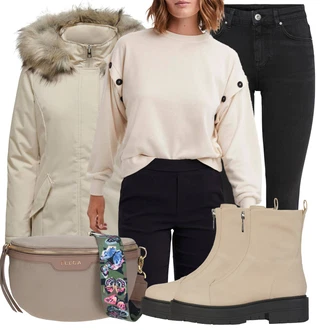 Outfit s Béžová Geox "Zimní look"