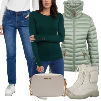 Zima Outfit s Modrá Rovná Džína/Sportovní boty/Kožené Boty/Pánské tričko/Džíny Regular Fit/Slim Fit Džíny/Zimní bunda/Formální Košile/Džíny Volného Střihu orsay "Zimní look"