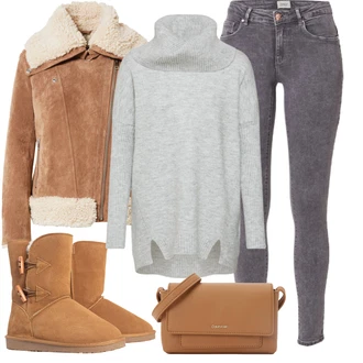sníh Outfit s Hnědá/Béžová Vycpaná Kozačka/Boty do Sněhu/Zimní Kozačka z jehněčí kůže/Zimní bota/Zimní kotníková bota/Ovčí Kožešinová Bota/Klasická Kozačka gooce "Zimní look"