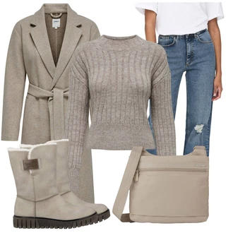 Outfity na zimu Pohodlný s Šedá Rieker "Zimní look"Look: Safari, Pohodlný, Trendový, Nadrozměrné, Premium