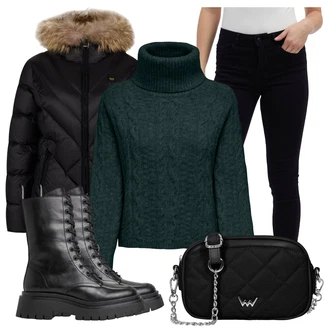 Outfity na zimu s Černá/Bílá/Červená orsay "Zimní look"