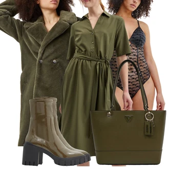Outfit s Tmavě zelená Saténové šaty/Šaty na safari/Halenkové Šaty/Zavinovací Šaty/Šaty s Páskem/Šaty s Kapsou/Košilové šaty orsay "Zimní look"