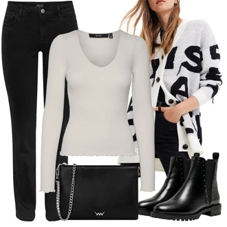 Lak Outfit s ?erná Koza?ka Ko?ená bunda/Chelsea Boty/Plochá Kotníková Bota/Ko?ená kotníková bota Only "Zimní look"Look: Gotický, S Mokrým Vzhledem, ?ik, Lak, Premium, Glamourové, Nadrozm?rné, Metal, Trendový, Elegantní