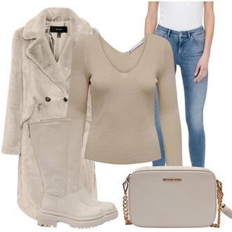 Outfit s Šedá/Khaki/Béžová/Hnědá Taška Přes Rameno/Malá Taška/Brašna/Dopisová peněženka/Klasická Taška Přes Rameno/Sportovní Taška Přes Rameno michael kors "Zimní look"