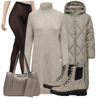 Outfity na zimu Dlouhé s Šedá/Hnědá/Béžová Taška Přes Rameno/Kancelářská Taška/Shopper taška/Obchodní Taška/Taška/Sportovní Taška Přes Rameno Guess "Zimní look"