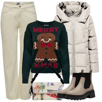 Outfity na zimu Rovná noha Džínovina s Krémová/Béžová/Bílá/Khaki JdY "Zimní look"