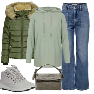 Respira Outfit s Šedá/Hnědá/Světle šedá Teniska na platformě/Tenisky s Bočním Zipem/Úzká Teniska/Zimní Tenisky/Kožené Tenisky Geox "Zimní look"