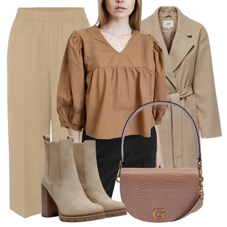 Outfit s Hnědá/Béžová/Khaki Kožená kotníková bota/Kožená bunda/Gumová Kotníková Bota/Chelsea Boty/Kotníková Bota s Podšívkou/Letní kotníková kozačka Only "Zimní look"