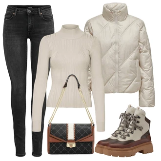 Prodyšné Outfit s Béžová/Hnědá Šněrovací Kotníková Bota/Teniska na platformě/Zimní Tenisky/Chunky Tenisky/Trekingová Bota Tamaris "Zimní look"