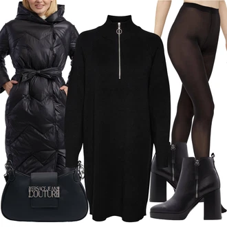 Rockový Outfit s Černá/Světle modrá/Růžová/Tmavě modrá/Žlutá Taška Přes Rameno/Dopisová peněženka/Bagetová taška/Malá Taška/Brašna/Sportovní Taška Přes Rameno/Pánská taška Versace Jeans Couture "Zimní look"Look: Cool, Kancelář, Premium, Punk, Rockový, Klasické, Metal, Unisex