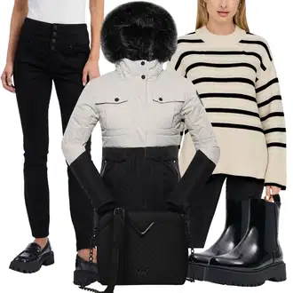 Outfity na zimu Pruhovaný s Šedá Only "Zimní look"