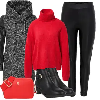 Vodopádový výstřih Outfit s Černá/Šedá/Tmavě šedá Přechodový Kabát/Pláštěnka & Funkční Kabát/Zimní Kabát Vlněný kabát/Kožený Kabát/Kabát se Zipem/Umělá Kůže Kabát/Kabát s Kapucí/Scuba Kabát Only "Zimní look"