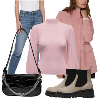 Outfity z džínu Rovná noha s Růžová/Fialová Podzimní bunda/Zimní Bund/Zimní Parka/Jarní bunda/Dvojitá bunda/Bunda 2v1/Udržitelná bunda/Parka Přechodová Bund/Neobvyklá bunda Only "Zimní look"