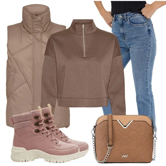 Outfit s Hnědá/Šedá/Béžová/Khaki Prošitý Prslušenství/Puffer Vest/Venkovní Vest/Izolační Vest/Krátká Vest/Peřová Vest/Lehký Prslušenství/Jezdecká Vest Only "Zimní look"