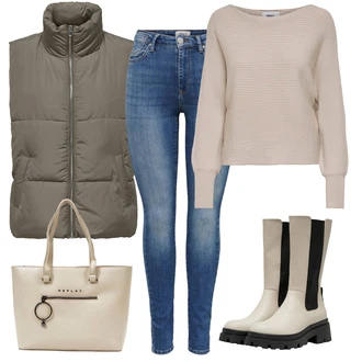 Outfit s Šedá/Béžová/Bílá/Hnědá/Khaki Taška Přes Rameno/Taška Na Rameno/Taška/Shopper taška/Kancelářská Taška Replay "Zimní outfit pro volný čas"