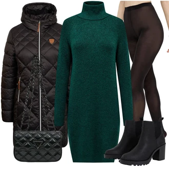 Outfit s Černá Punčocháče Podpůrný punčocháč/Punčocháče/Punčocháče Velká Velikost/Vlněný punčocháč/Zimní punčochy Pieces "Zimní outfit pro volný čas"