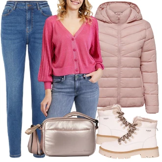 Outfity s "mom" džínami Zima s Bílá nax "Zimní outfit pro volný čas"