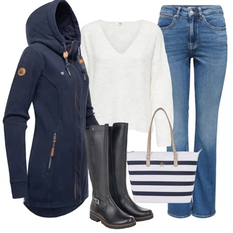 Outfit s Tmavě modrá/Světle modrá Mikina/Originální Mikina/Pletená Mikina s kapucí Ragwear "Zimní outfit pro volný čas"