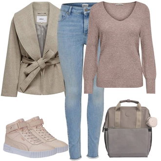 Outfit s Béžová/Hnědá/Růžová Teniska Kožené Tenisky/Teniska teddy/Zimní Tenisky/Úzká Teniska/Teniska na platformě Puma "Zimní outfit pro volný čas"